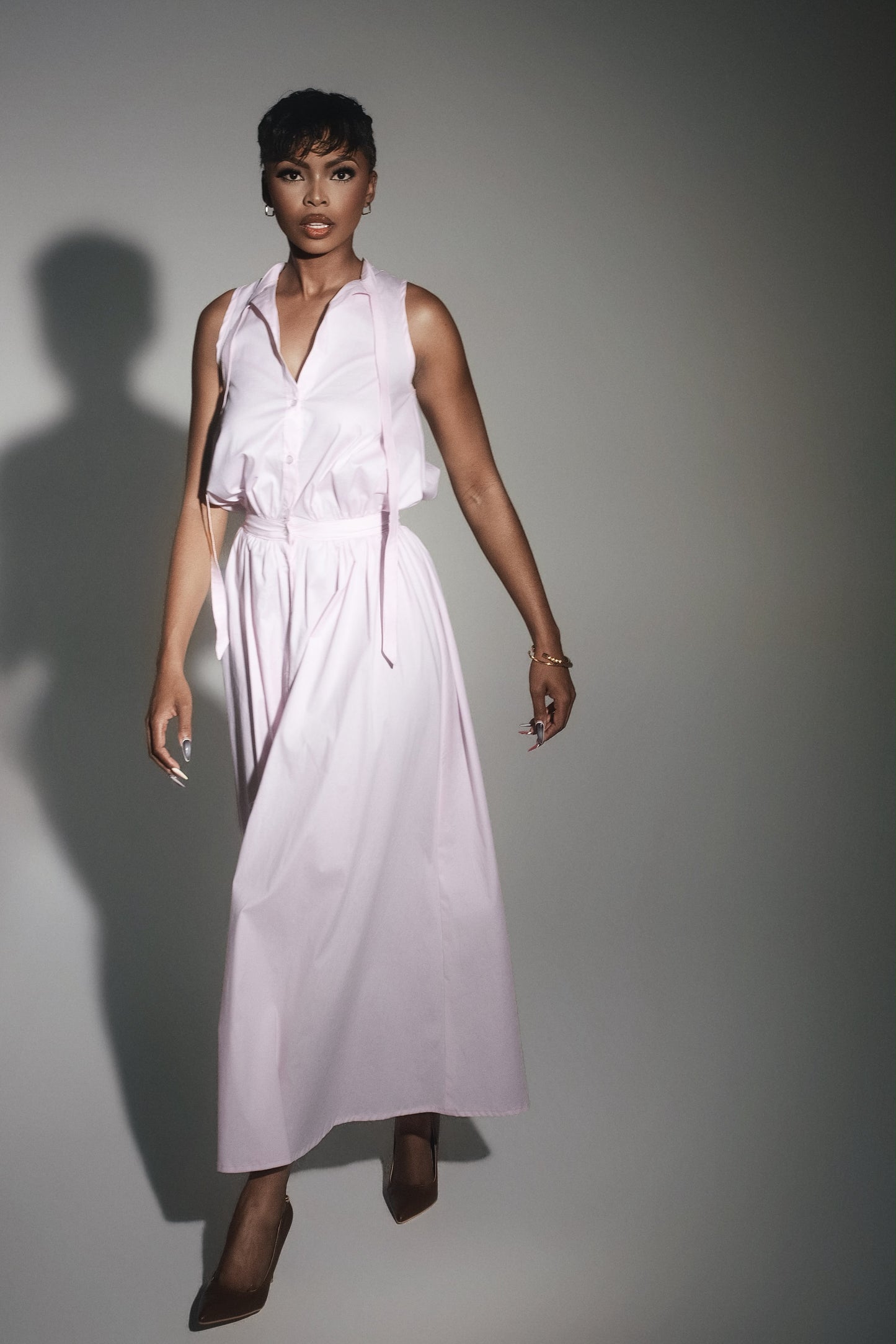 Tie Collar Shirt Dress