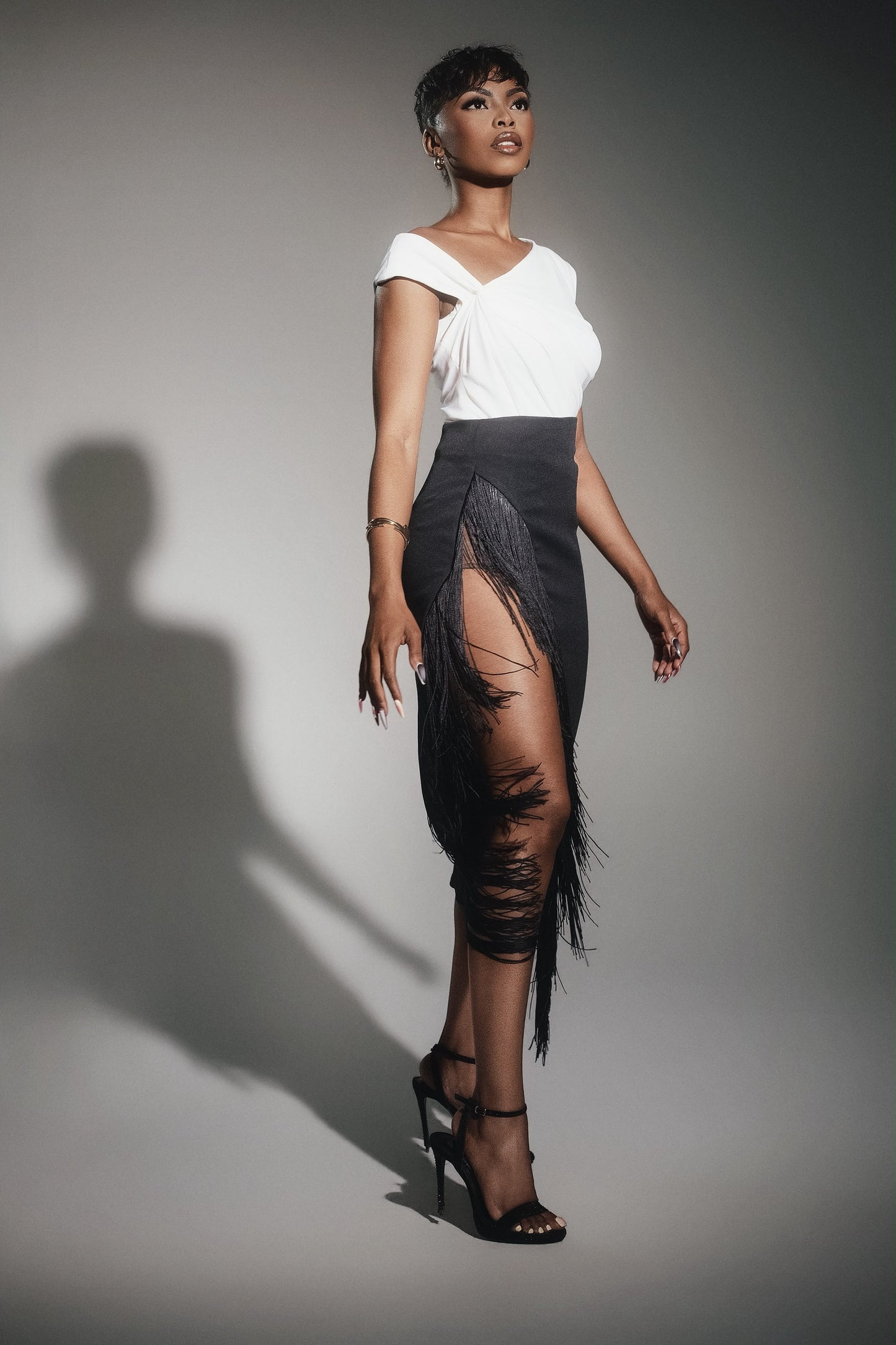 Fringe cutout pencil skirt
