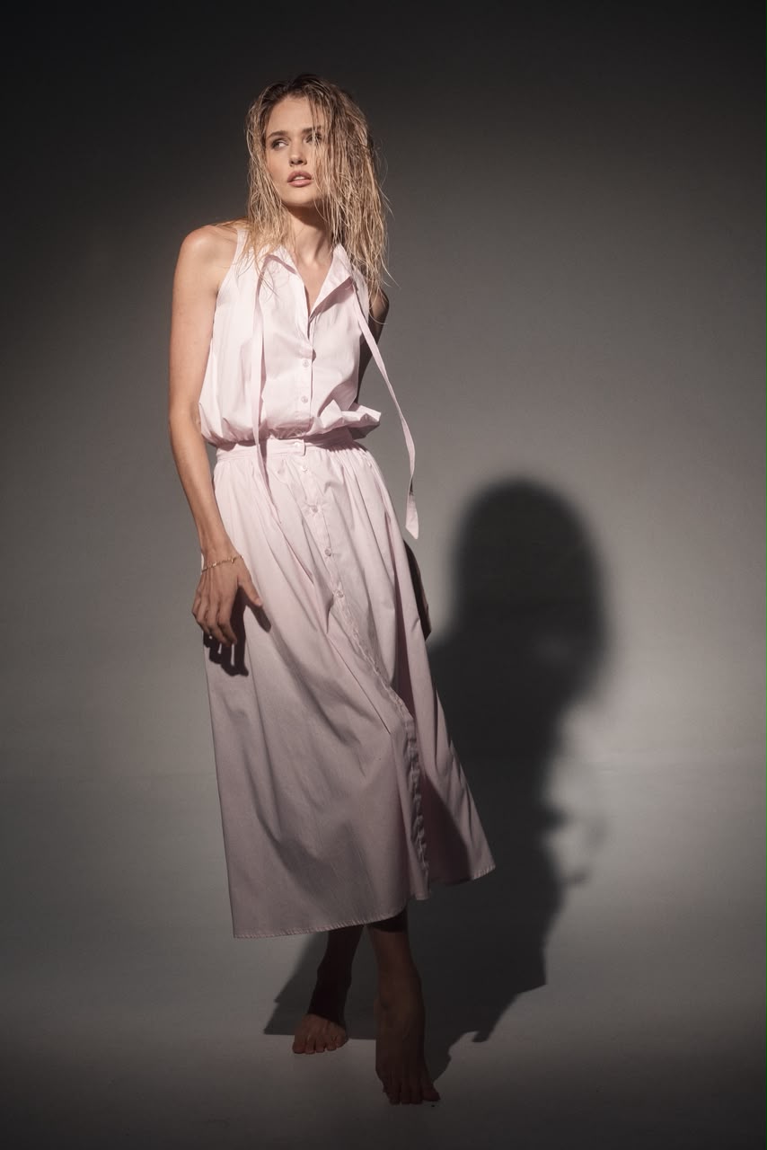 Tie Collar Shirt Dress